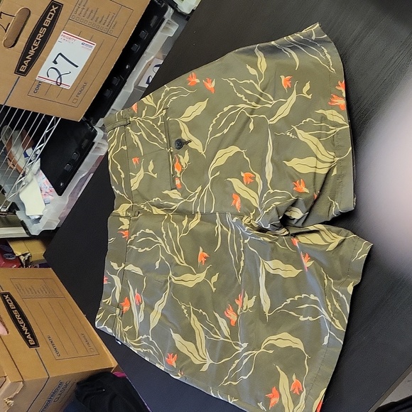 rag & bone Jackson Shorts Olive Green Bird Fauna Pleat Front Pockets Size 28 - Picture 9 of 14